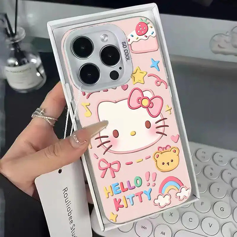 Ốp lưng họa tiết Kitty 3D da PU, thiết kế độc đáo chống trầy tốt Bảo Vệ Camera Cấp iPhone 17/16/15/14/13/12/11/X/XS Max