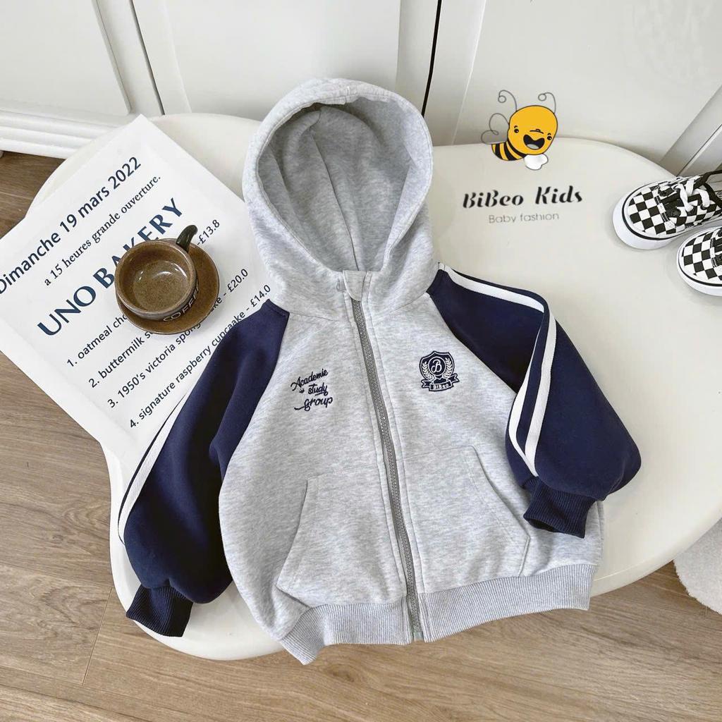 [BiBeo Kids] Áo Khoác Nỉ Bé Trai Có Mũ Khóa Kéo Thêu Logo Cao Cấp – Áo Nỉ Dài Tay Form Đẹp Cho Bé Trai Bé Gái