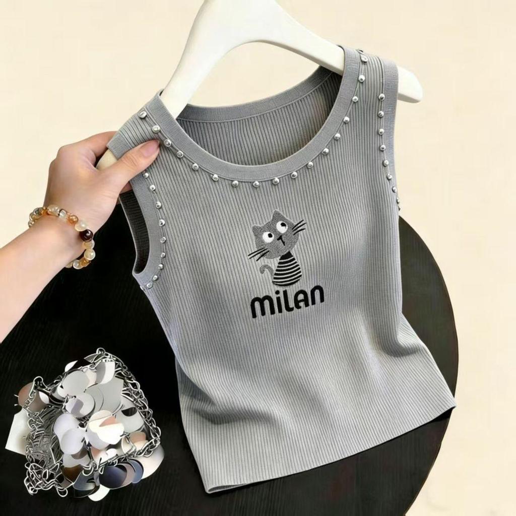 [Seckill trong thời gian có hạn] Áo yếm in hình mùa hè Kích thước lớn phù hợp cho mọi trận đấu Slim-fit Áo mỏng hơn Nhìn ngắn Top Thời trang dễ thương Cổ tròn đơn giản