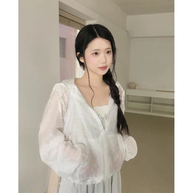 SUXI Áo khoác có mũ trùm đầu chống nắng chấm bi thông thường dành cho nữ mùa hè mới 260514