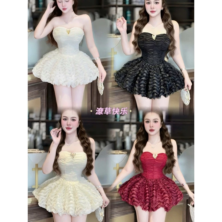 Đầm cúp ngực Disnack nhún ngực chân váy phồng xòe form bí kèm tag rời , váy cúp nhún eo to phong cách tiểu thư.