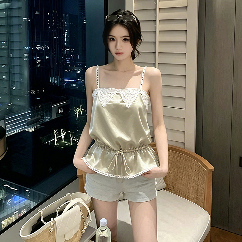 【dynamar】COD Sẵn-Áo lót nữ bằng acetate, phối ren, dây rút eo, không tay, dáng ôm, lớp trong.