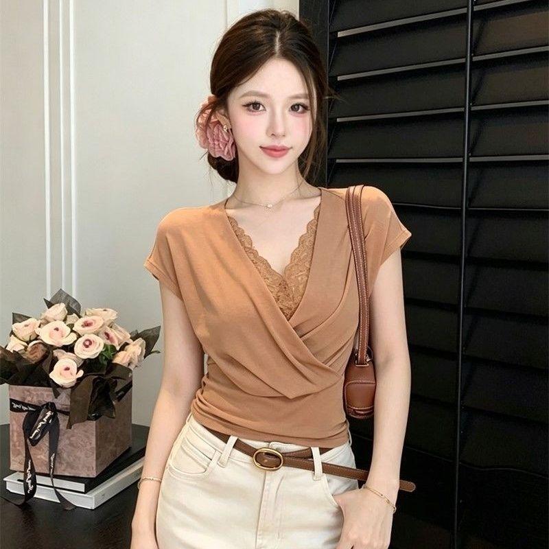 [Seckill có hạn trong thời gian] Thiết kế Feel Women Summer Light Trưởng thành Niche Chống va chạm Cổ chữ v Eo hẹp thon gọn hơn Nhìn ngắn-