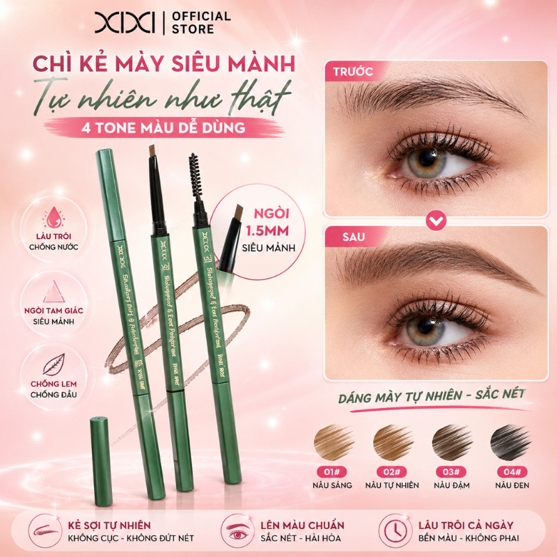XIXI Bút Chì Kẻ Mày Siêu Mỏng, Hai Đầu, Chống Nước & Nhòe 24H, Tự Nhiên, Dễ Dùng D394