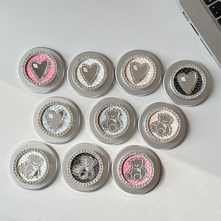 Sliver Bear Kim Loại Kim Cương Tròn Từ Tính Giá Đỡ Điện Thoại Cho IPhone 17 16 15 14 13 12 Pro Max 14 Plus Có Thể Gập Lại Vòng Tay Co Giãn Để Bàn Đứng P4