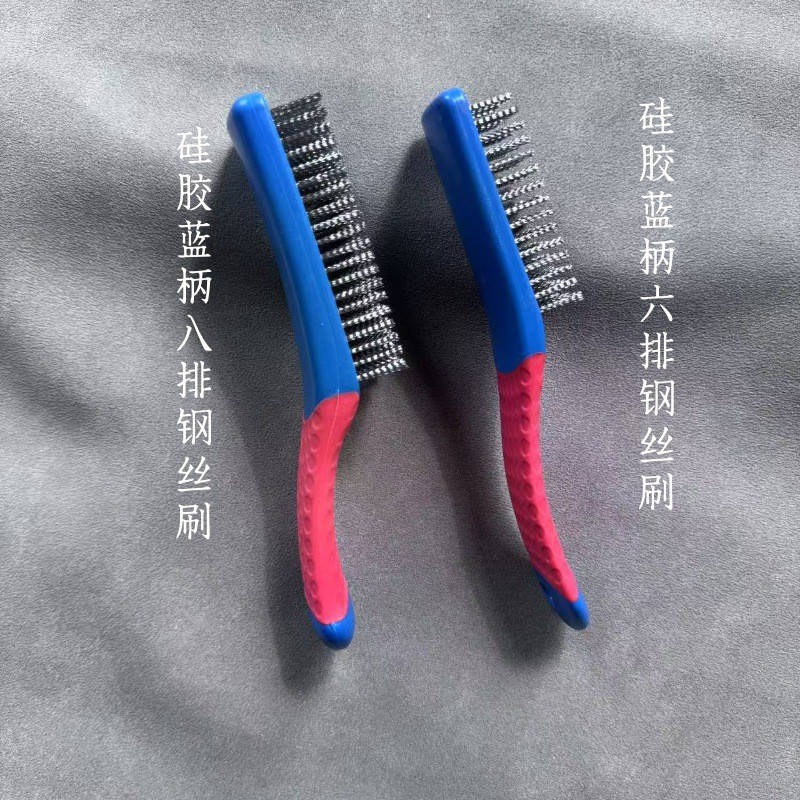 ✪Wenwan 6 Hàng Dây Thép Bàn Chải Tay Cầm Silicon 304 Dây Thép Không Gỉ Bàn Chải Kim Loại Loại Loại Bỏ Sơn Rỉ Bàn Chải Wenwan Đánh Bóng Trong Suốt 6BBA
