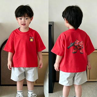 (Từ 2-12 tuổi) Áo thun ngắn tay 100% cotton cho bé trai, họa tiết hoạt hình (Zagu, Gundam), cổ tròn.