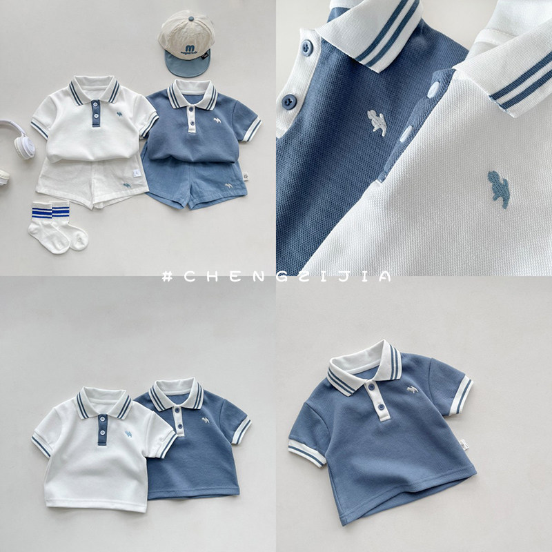 Bộ Bé Trai Đồ Bộ Bé Trai Áo Polo Quần Short Cotton Mềm Mát Phong Cách Hàn Quốc Chengzi Nuggap