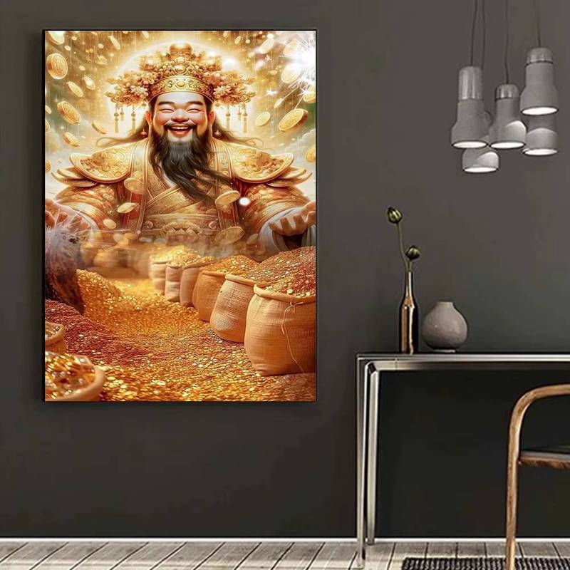 Phong Thủy Thần Tài Tranh Canvas Nghệ Thuật Treo Tường Sang Trọng Vàng May Mắn Tiền Thần Poster In Hình Cho Văn Phòng Phòng Phòng Khách Trang Trí Nhà