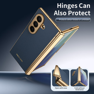 Ốp da bảo vệ bản lề ống kính mạ điện cho Samsung Galaxy Z Fold 7/6/5/4/3, chống sốc, kèm kính cường lực