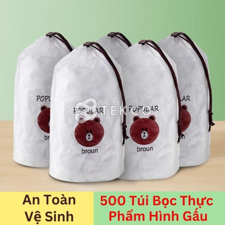 Combo 10 túi Màng bọc thực phẩm co giãn siêu dai có chun kèm túi gấu chất liệu PE- Mũ chùm đầu dùng 1 lần tiện lợi