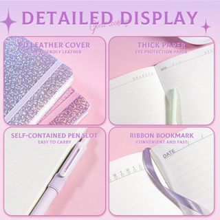 Sổ tay tạp chí long lanh HIGHVIEWLS, Sổ tay Notepad A5 Bling, 192 trang lót Sparkle College Ruled Hardcover Notebook dành cho nữ