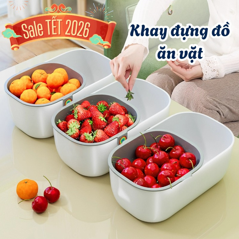 Khay Đựng Đồ Ăn Vặt 2 Lớp Có Lỗ Thoát Nước DINO,  Rổ Đựng Trái Cây, Hướng Dương Nhỏ Gọn