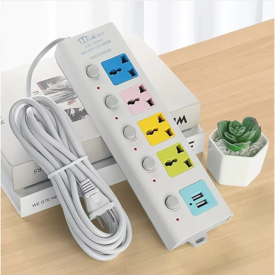 Ổ Cắm Điện USB Đa Năng Cao Cấp Chống Giật , 2 Cổng Cắm USB Công Suất 2500W Có Chốt An Toàn Tiện Dụng