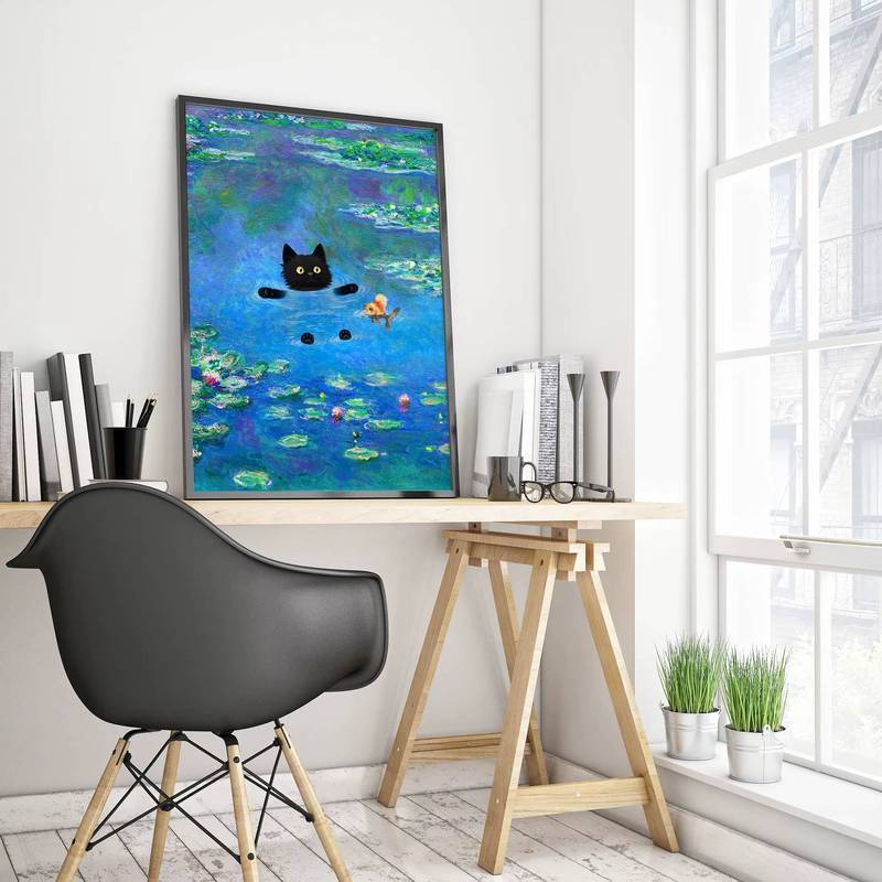 Claude Monet Tác Phẩm Nghệ Thuật Thú Vị Mèo Đen Dễ Thương Lotus Pond Poster Canvas Tranh Treo Tường Nghệ Thuật Hình Ảnh Cho Phòng Khách Trang Trí Nhà Không Khung