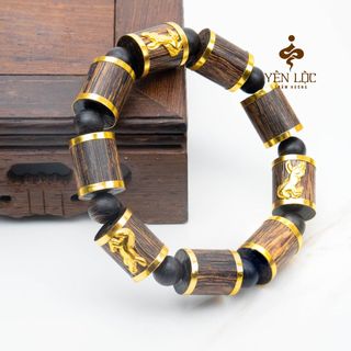 Vòng Trầm Mã Đáo Thành Công Bọc Vàng 8K  - Trầm Hương Sánh Chìm - Mua một tặng một hộp VIP