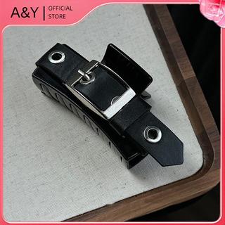 Kẹp tóc cá mập lớnpunk style, da PU, màu trơn thiết kế rỗng dành cho nữ