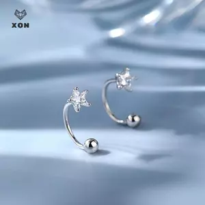 Bông tai thép không gỉ màu vàng pha lê, style tối giản Hàn Quốc, phù hợp trang sức sụn và tragus