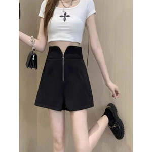 Rời Thường Ngày 2024 Quần Short Nữ Chữ a Quần Eo Cao Ôm Hơn Nhìn Rộng Chân Quần Cảm Thấy Dây Kéo Thiết Kế Thời Trang 5.12