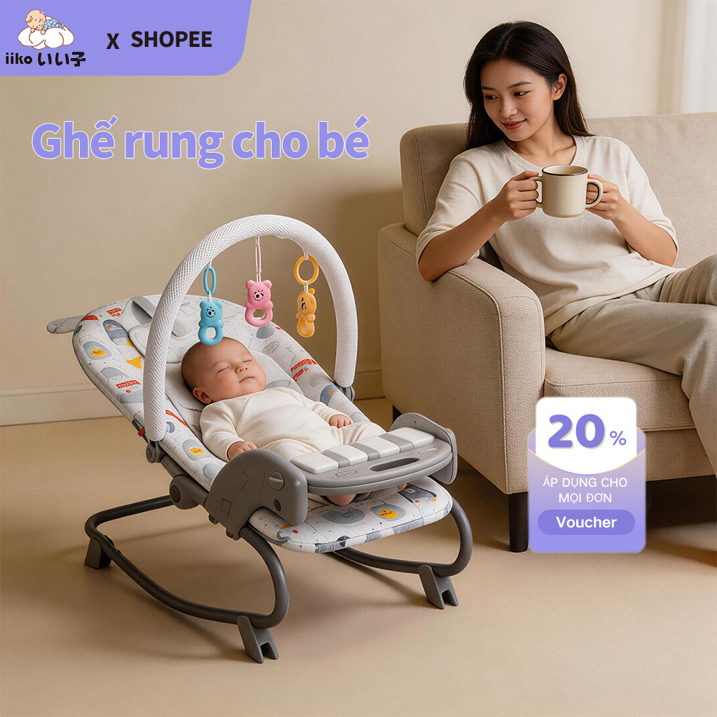 iiko Ghế Nằm Rung Cho Bé Đa Năng Cho Trẻ Sơ Sinh Ru Ngủ Tự Động