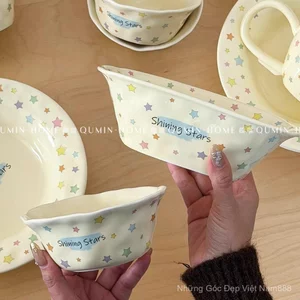 Bộ đồ ăn bằng gốm sứ phong cách sáng tạo chất lượng cao tinh tế Bát cơm có giá trị cao Bát Salad Bữa sáng Đĩa tráng miệng Đĩa cốc Đĩa