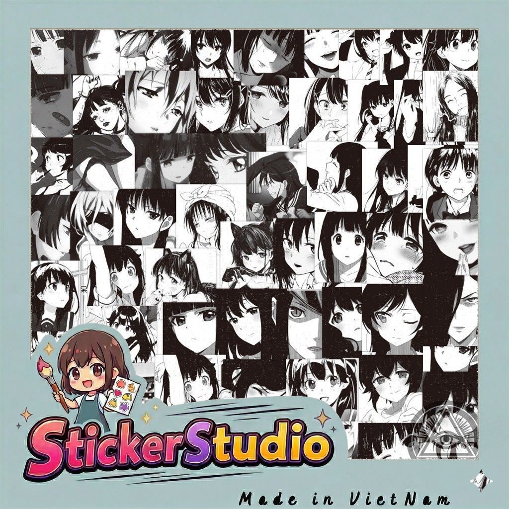 Set 60 Hình Dán Sticker Nhân Vật Nữ Anime Manga Đen Trắng Chống Thấm Nước Trang Trí Mũ Nón Bảo Hiểm, Laptop, Vali, Sổ