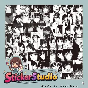 Set 60 Sticker Anime Nữ Manga Đen Trắng Chống Nước Dán Laptop Vali Mũ Bảo Hiểm Sổ Tay