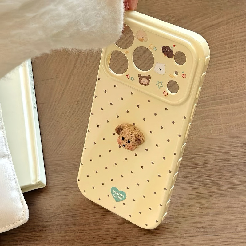 Stereo Plush Puppy cho trường hợp iPhone 17promax 15plus Soft Case 14Pro Chống ngã