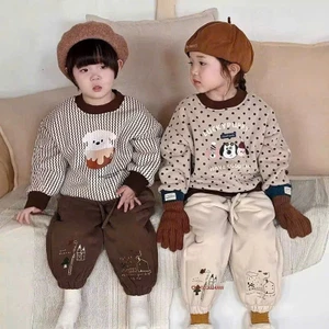 Sét Bé Trai HỌA TIẾT ÁO KẺ SỌC-CHẤM BI QC27 K.Kid Bộ Thu Đông Chất Nỉ Ấm Áp Size 8-20kg M889