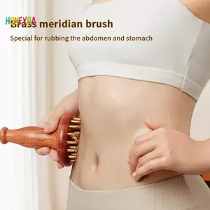 < Honeyba > Lược Massage đầu bằng đồng Gua Sha Tay cầm bằng gỗ dài chắc chắn Bàn chải mát xa điểm kinh tuyến bền bỉ Công cụ SPA Gua Sha của Trung Quốc Đẹp
