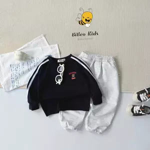 Bộ Quần Áo THU ĐÔNG PHỐI DÂY THÊU GẤU BROWN cho bé trai ,Bộ quần áo dài tay cho bé
