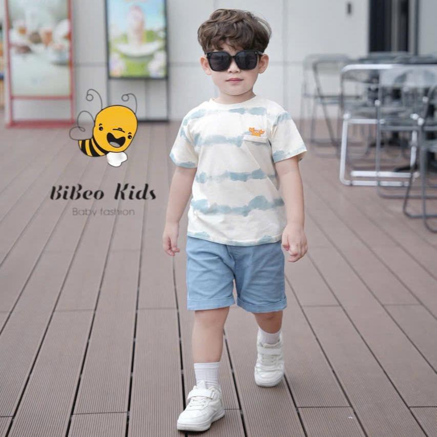 Bộ quần áo LOANG QUẦN BÒ XANH THÊU CUA  cho bé trai , Quần BÒ  áo chất COTTON mềm thoải mái cho bé