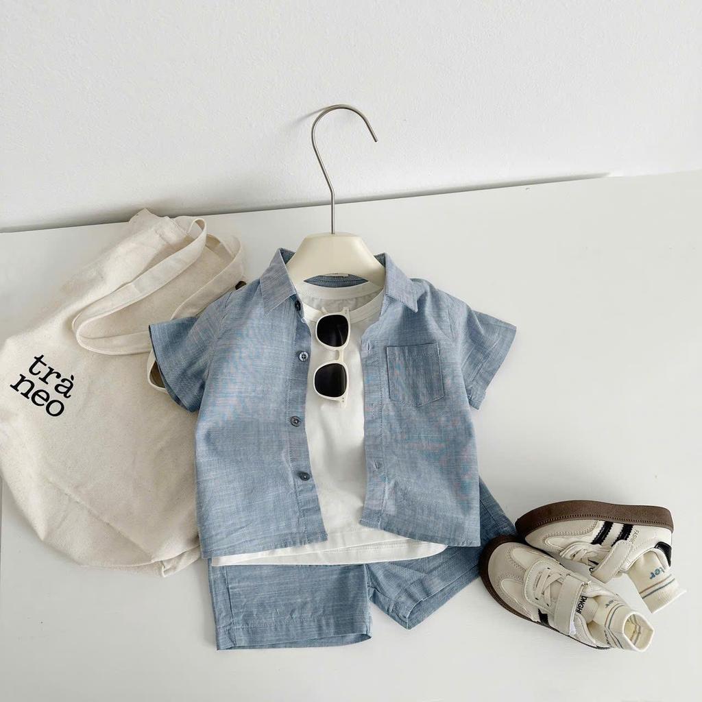Bộ quần áo SƠ MI DENIM CHO BÉ TRAI, Bộ quần áo đi học đi chơi cho bé