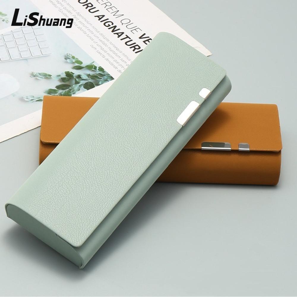 Kính râm LISHUANG, Hộp đựng kính chống căng thẳng bằng da PU, Hộp đựng kính màu trơn vỏ cứng dành cho nữ