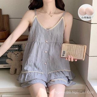 [Luni-Order] Đồ Ngủ Nữ 2 Dây Có Mút Ngực Cotton Mây, Set Quần Short Mặc Nhà Mềm Mát Nhiều Màu Sắc và Kích Thước ĐN24