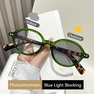 Photochromic Chống Ánh Sáng Xanh Khung Kim Loại Vuông Hình Bầu Dục Kính Dành Cho Nam Nữ Phong Cách Khung Nhỏ Chống Bức Xạ Unisex Kính Mắt Quà Tặng