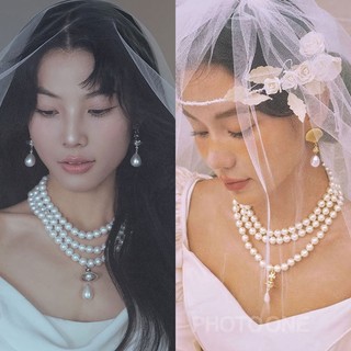 Vòng cổ tua rua nhiều lớp ngọc trai 1 mảnh có khí chất cổ điển và cảm giác cao cấp, phụ kiện cô dâu