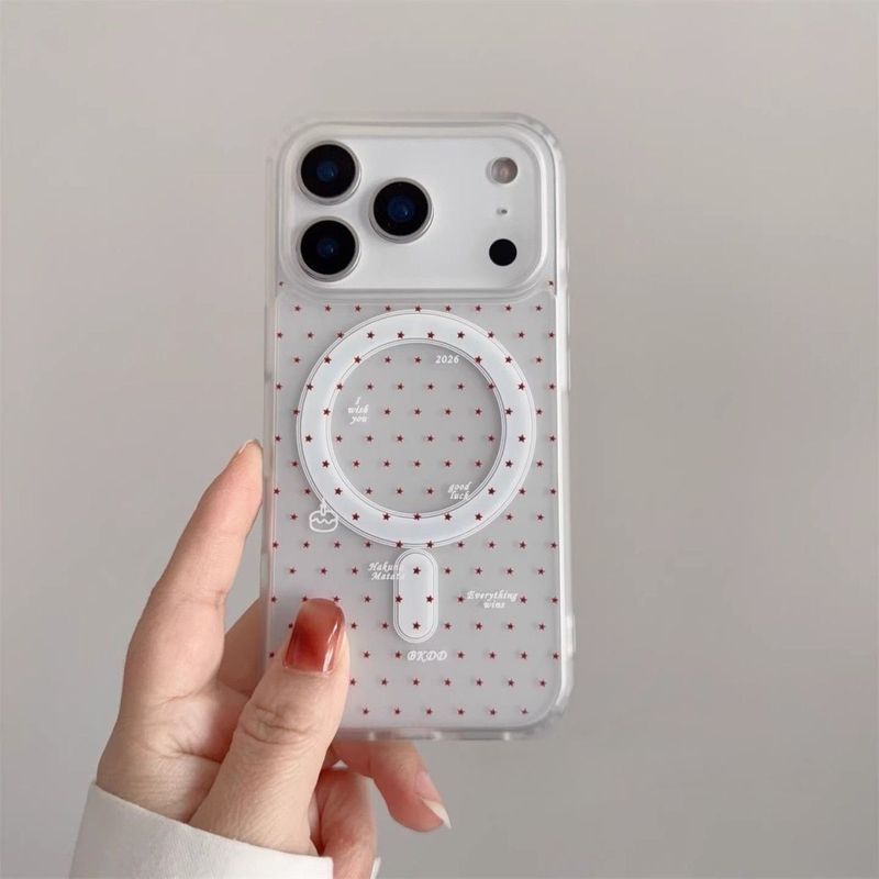 Phong Cách Hàn Quốc Tươi Chữ Ngôi Sao Gấp Giá Đỡ Từ Tính Thích Hợp Cho Apple 17promax Từ Trường Hợp 16 Trong Suốt 15