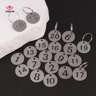 HWETR Bộ 20 Thẻ Nhãn Biển Số Inox Gắn Chìa Khóa, Đánh Dấu Vali Hành Lý, Vòng Nhẫn Tròn, Đánh Số