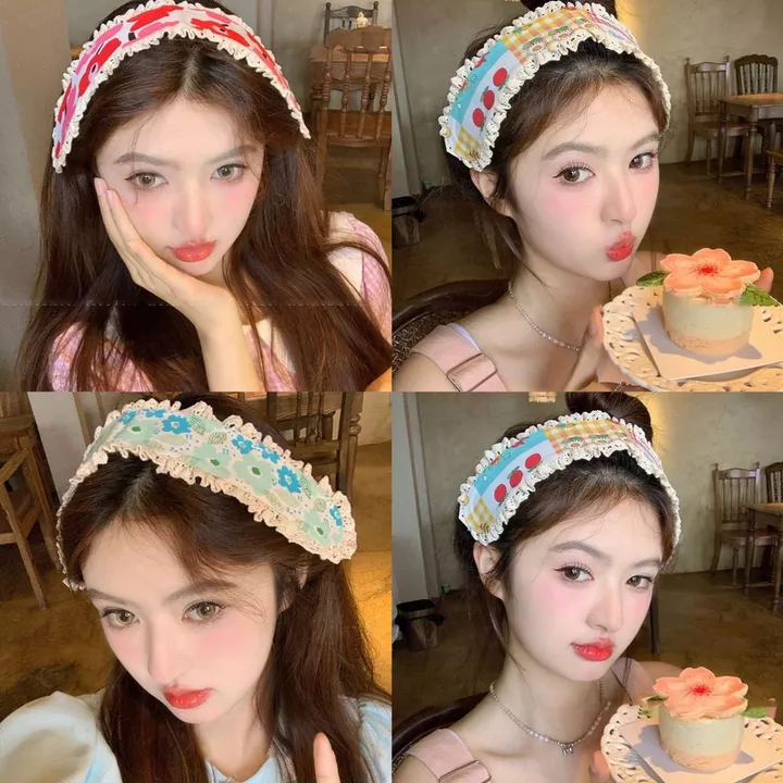 Hàn Quốc Dính Dán Đầu Hoa Ngọt Ngào Dệt Kim Velcro Headband Magic Paste Hà