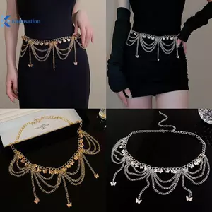Kudosation Nữ Dây Thắt Lưng Trang Sức Thời Trang Bướm Bụng Trang Trí Cơ Thể Kim Loại Nhiều Nữ Eo Dây Xích Trang Sức Thời Trang Bướm Bụng Trang Trí Cơ Thể Kim Loại Nhiều Lớp Pan