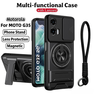Ốp Điện Thoại Đa Năng Sang Trọng Thích Hợp Cho Motorola G35 G34 G45 5G 360 Dây 360°Giá đỡ vòng có vỏ máy ảnh Vỏ bảo vệ toàn diện chống sốc