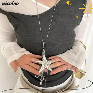 Vòng cổ mặt dây chuyền sao biển NICOLOO, Vòng cổ hai lớp không khí thanh lịch đại dương, Phụ kiện mặt dây chuyền Dây chuyền xương đòn dài mùa hè dành cho nữ
