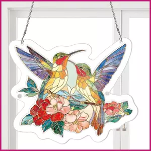 Kính Màu Suncatcher Cho Cửa Sổ 2D Acrylic Nhiều Màu Sắc Với Dây Xích Kim Loại Hoa Cửa Sổ Chim Suncatcher shopidaevn