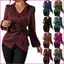 VIC Nữ Satin Cổ Chữ V Áo Lồng Tay Bọc Thắt Lưng Công Sở Đầm Áo Sơ Mi Cao Cấp