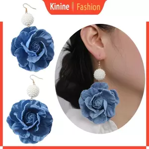 KIN Handmade Hoa Camellia Bông Tai Hoa Xanh Bông Tai Thời Trang Denim Hoa Thả Tai Trang Sức Trang Trí Cho Wome