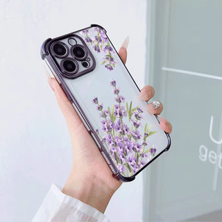 Ốp Điện Thoại Sang Trọng Chống Rơi Hoa Oải Hương Bốn Góc Cho OPPO Reno 14 13 12 11 10 Pro 14F 13F 12F 11F 5G Vỏ Bảo Vệ Ống Kính