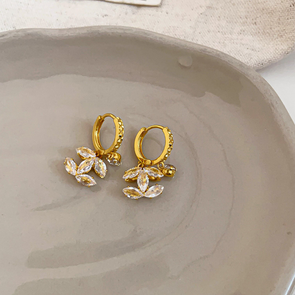 Bông Tai Phong Cách Với Màu Vàng Pha Lê Lá, Thiết Kế Cánh Hoa Vòng Tròn - Trang Sức Thời Trang Dành Cho Mọi dịp