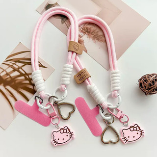 (Giao hàng tại địa phương) Chống thất lạc Phim hoạt hình dễ thương Hello Kitty Mặt dây chuyền hình trái tim đám mây và chuỗi ngôi sao Phong cách bện ngắn cho điện thoại di động nữ