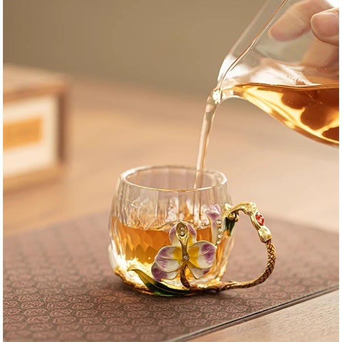 Chén Thủy Tinh Pha Lê Có Tay Cầm Dùng Uống Trà Dung Tích 70 ml
